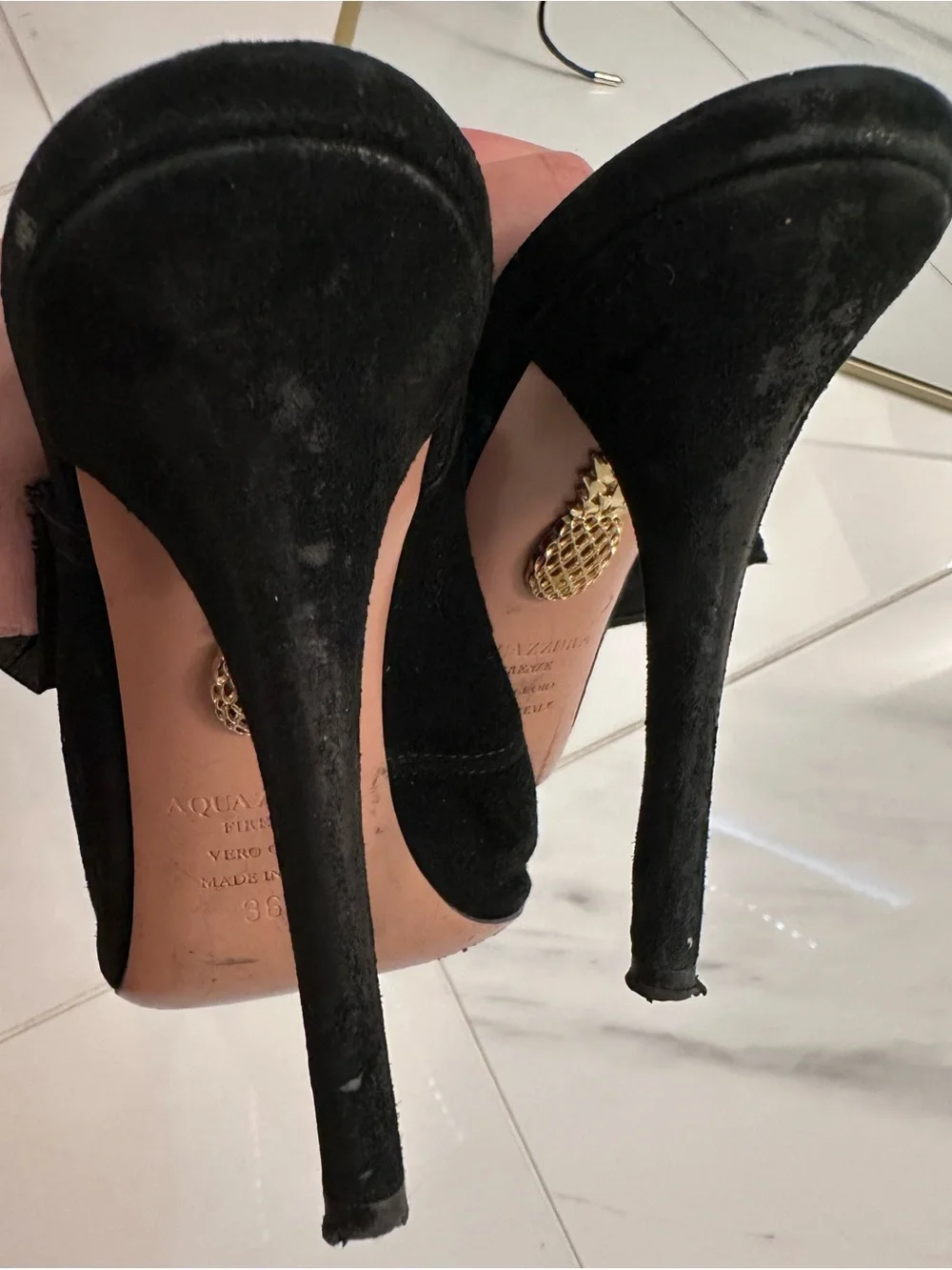 Aquazzura Black Suede Cutout Lace-Up Stiletto Heels